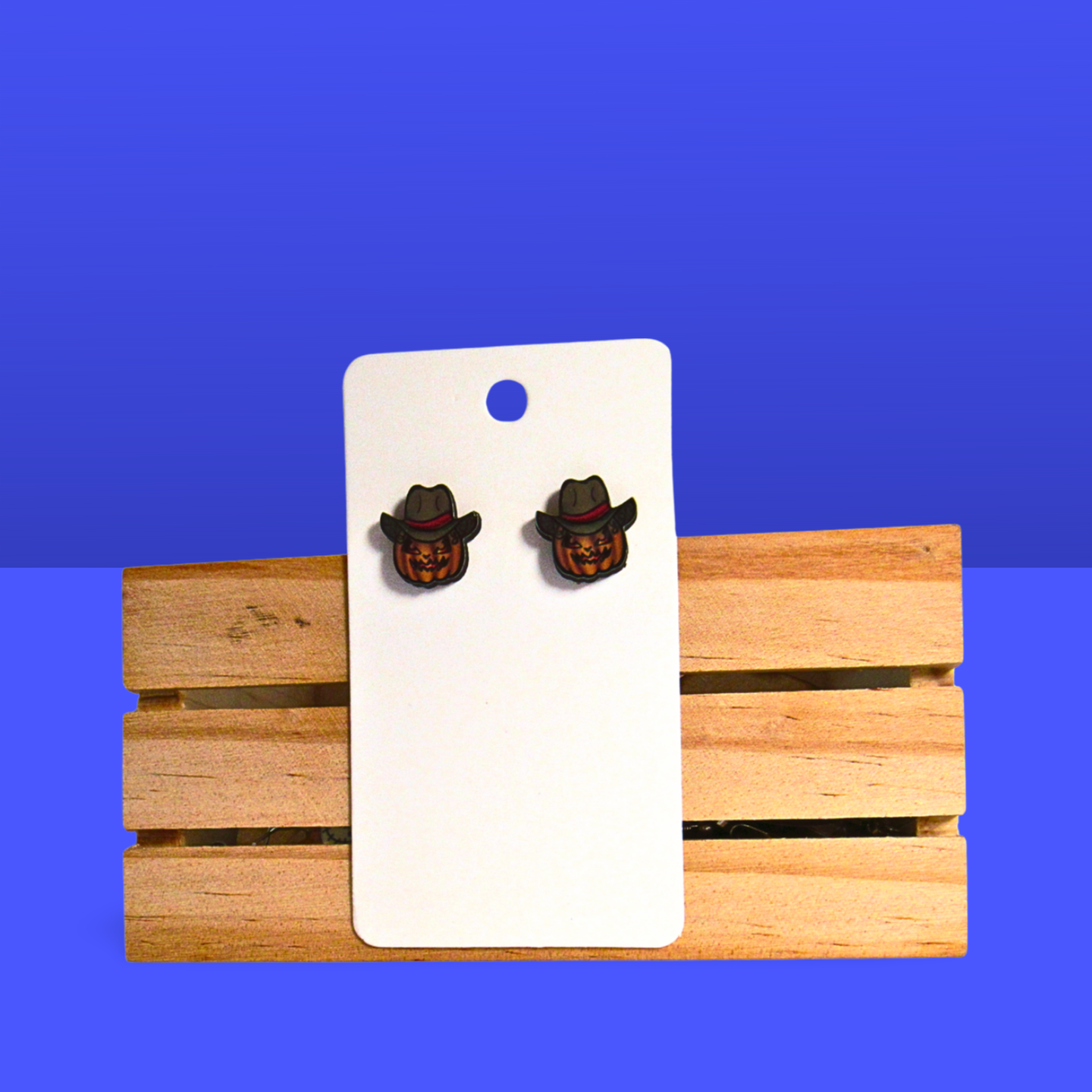 Cowboy Pumpkin Shaped Sublimated Stud Earrings