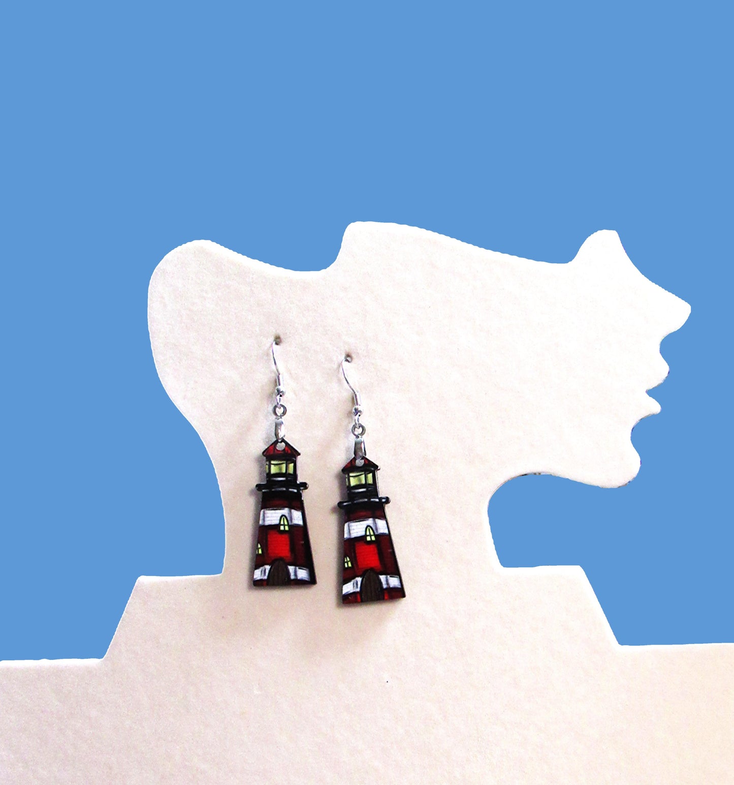 MDF-Lighthouse Shaped Sublimated Earrings 1.5 Inch.