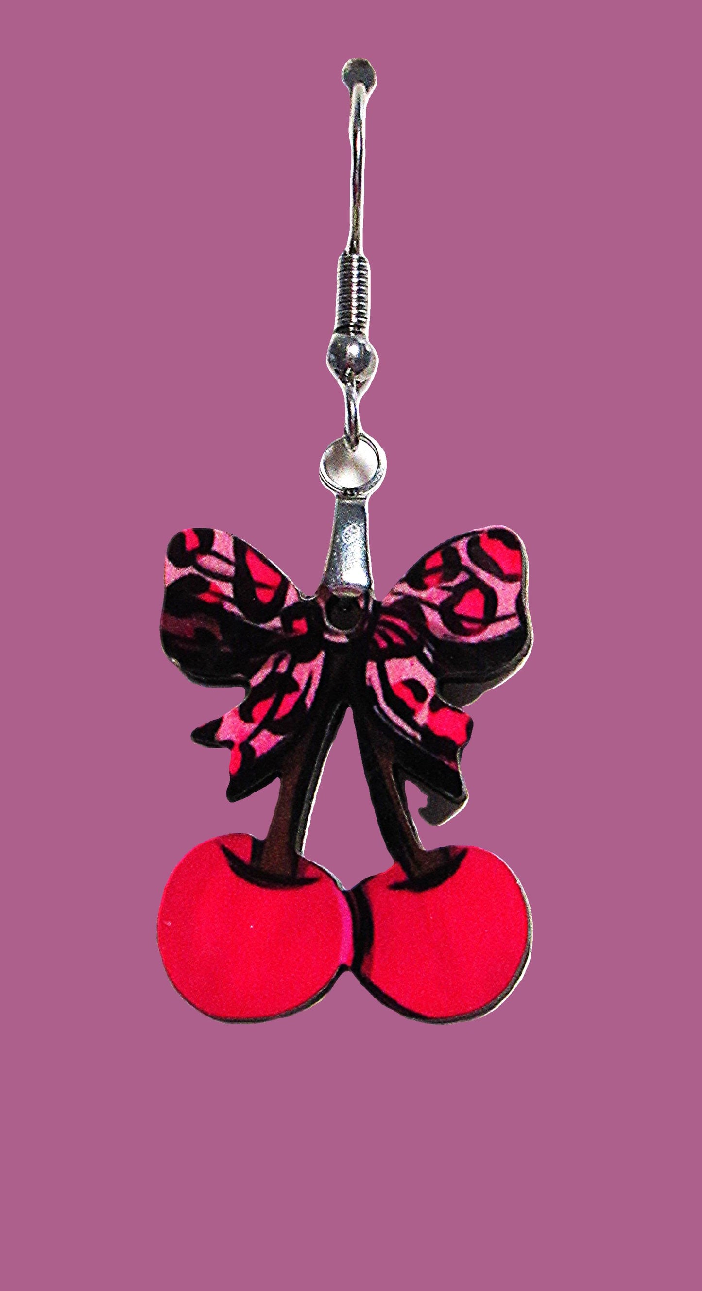 Cherries with Bow Shaped Sublimated Earrings 1 inch