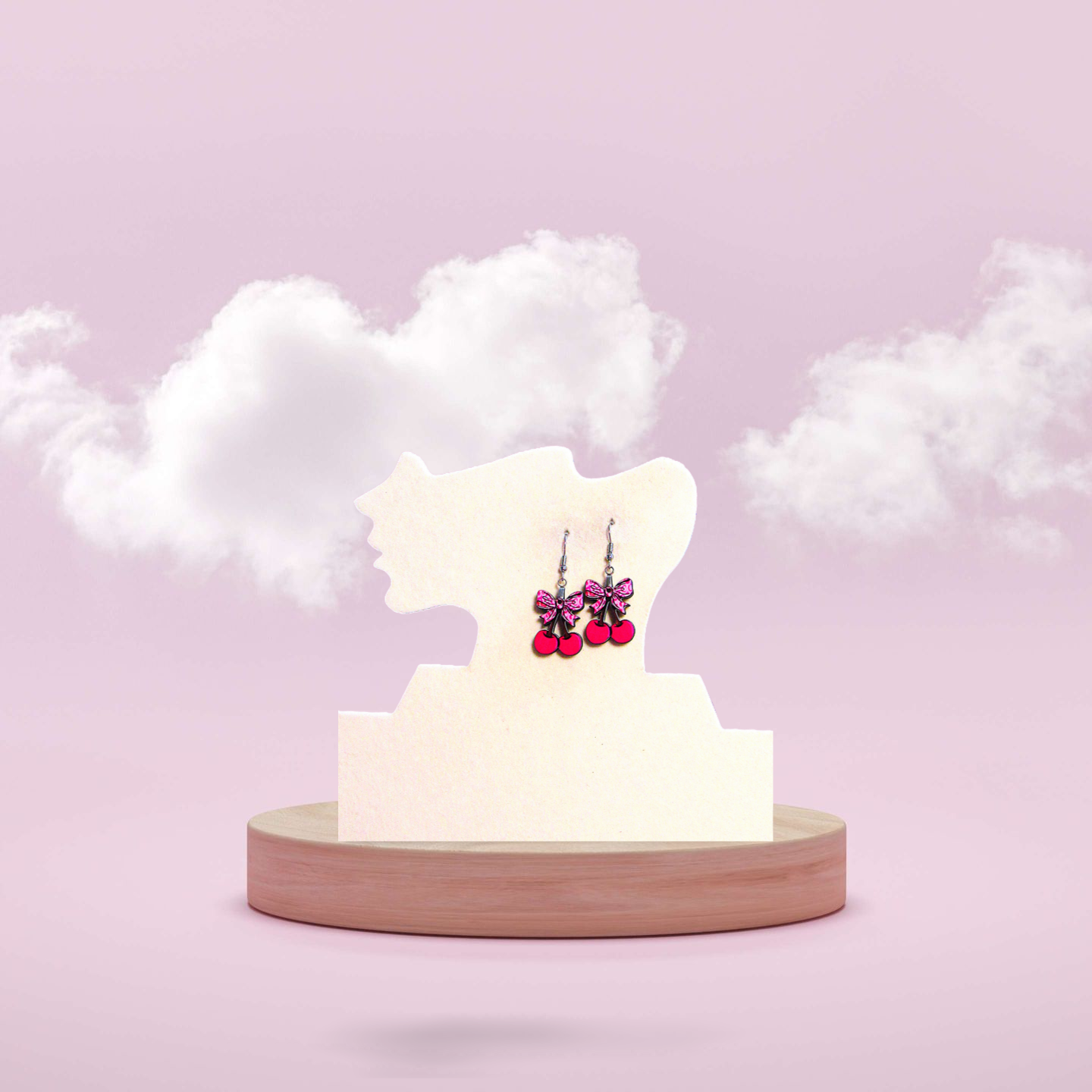 Cherries with Bow Shaped Sublimated Earrings 1 inch