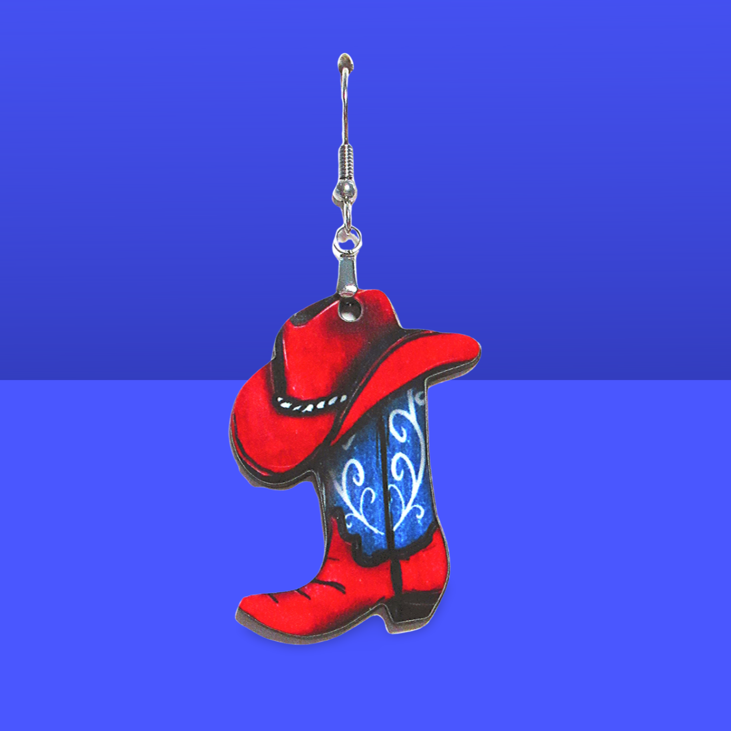 Cowboy Boot with Hat Shaped Sublimated Earrings 1.5 inch