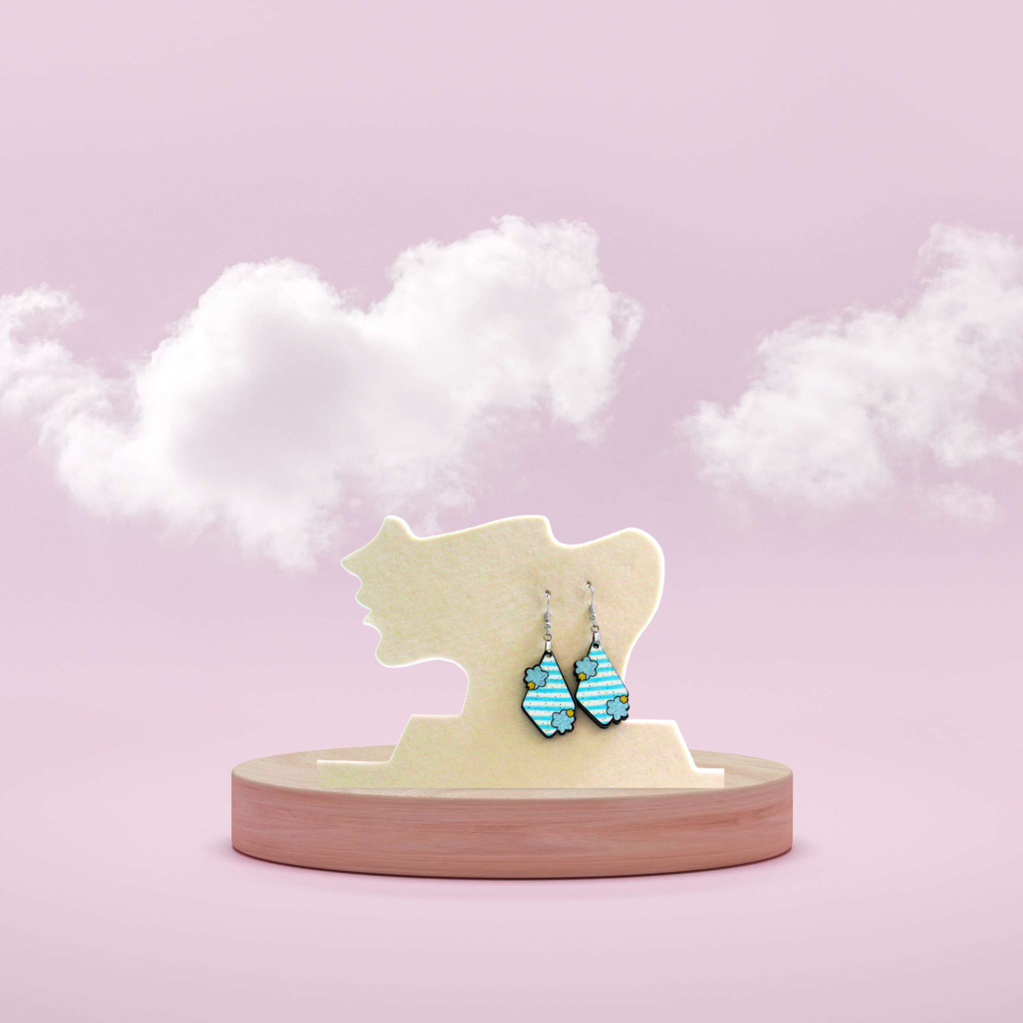 MDF-Striped Fancy Flower Shaped Sublimated Earrings 1.5 inch
