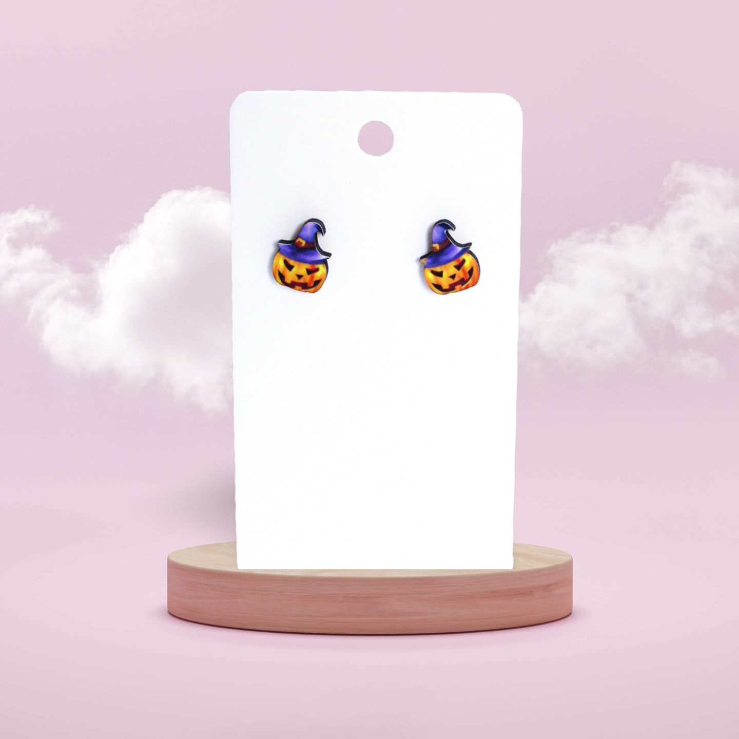 Pumpkin Witch Shaped Sublimated Stud Earrings