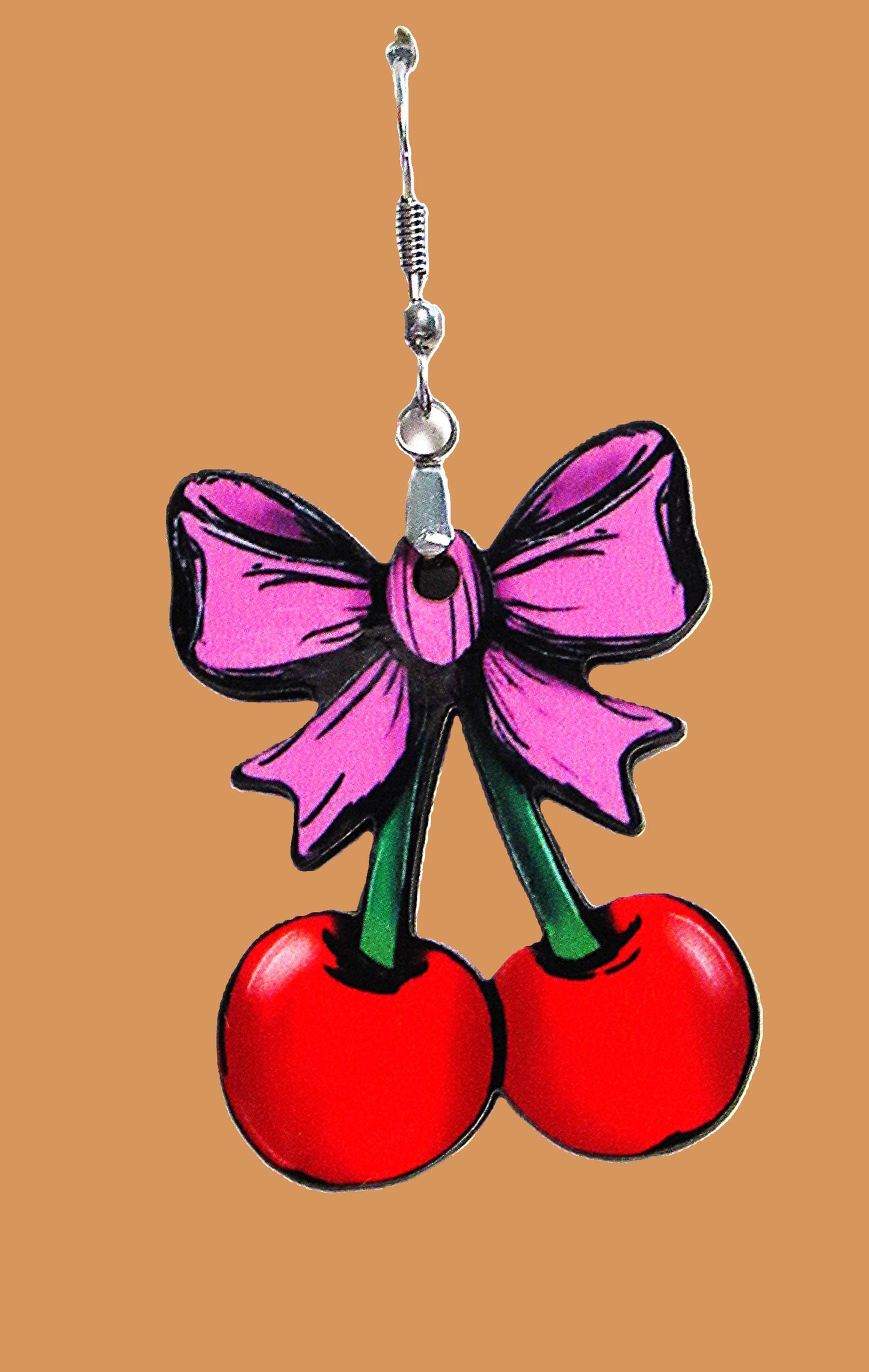 Cherries with Bow Shaped Sublimated Earrings 1.5 inch
