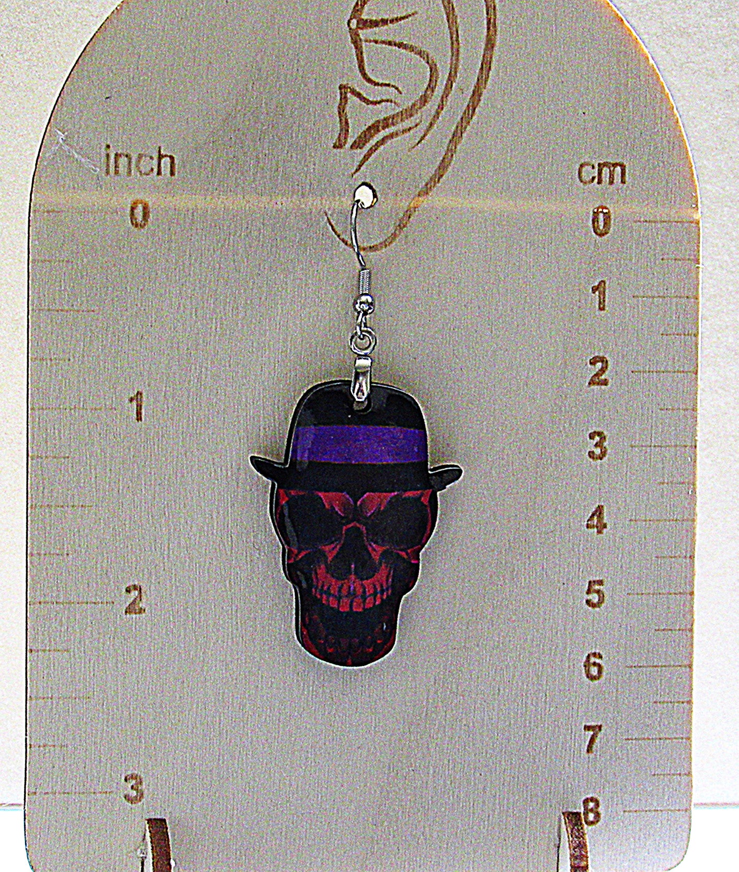 Skull with Hat Shaped Sublimated Earrings 1.5 inch