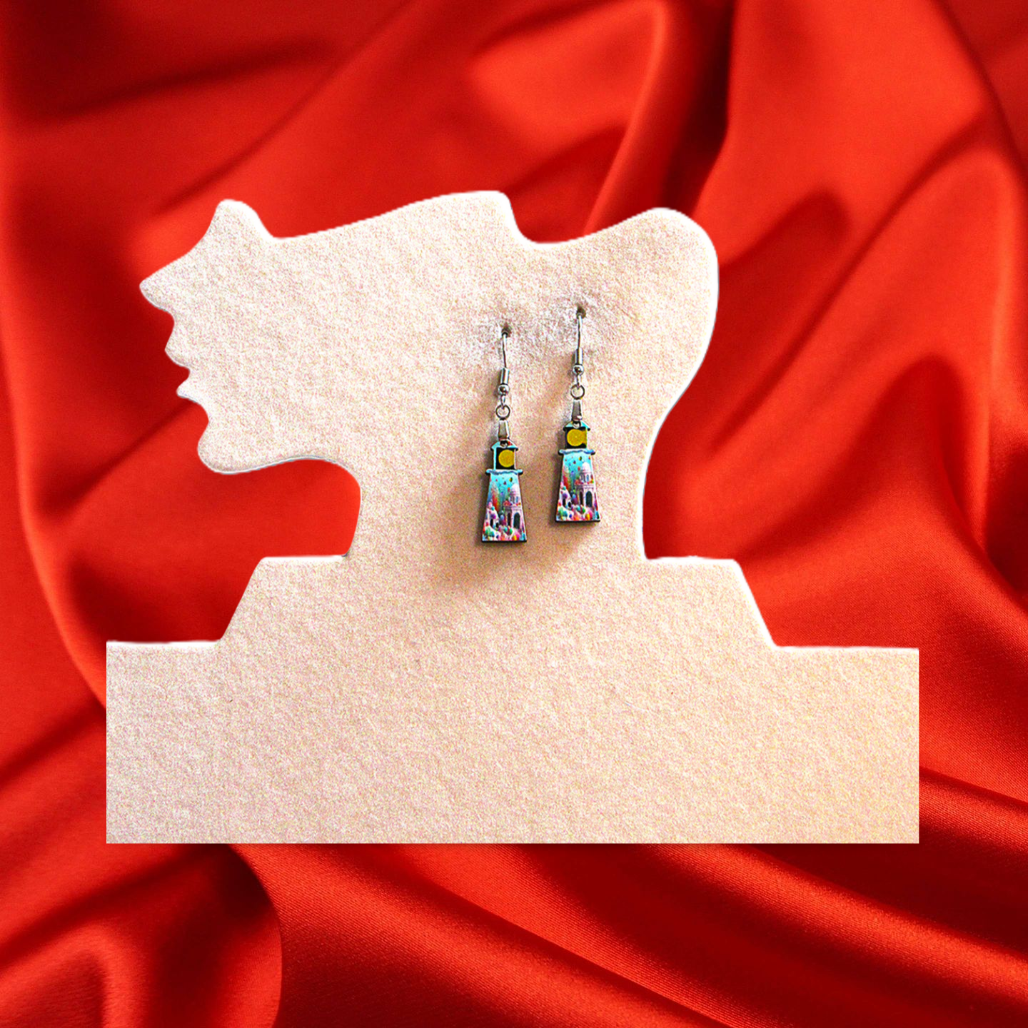 Lighthouse Shaped Sublimated Earrings MDF 1 Inch.