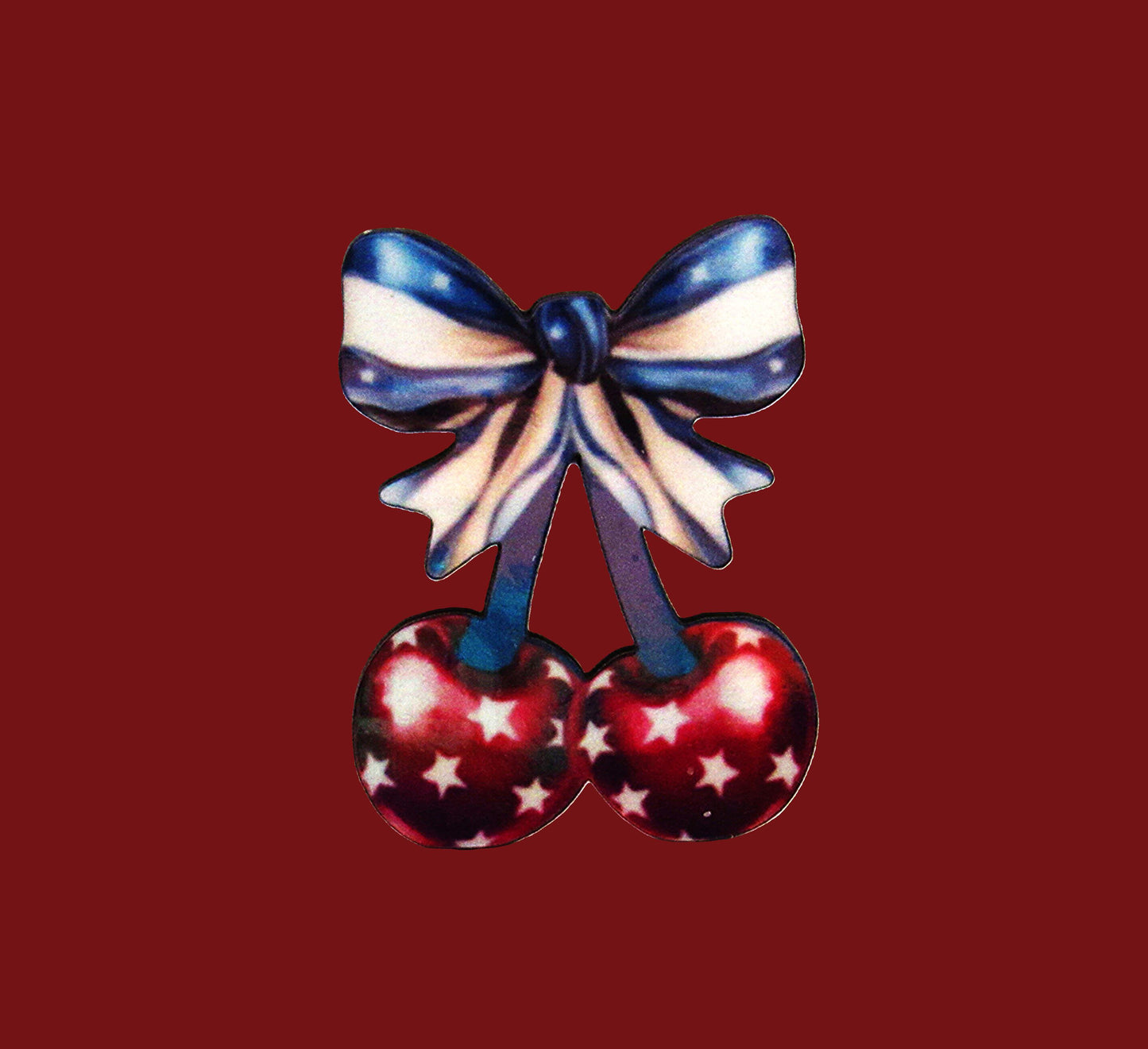 Cherries Bow Shaped Sublimated Pin 1.5 inch