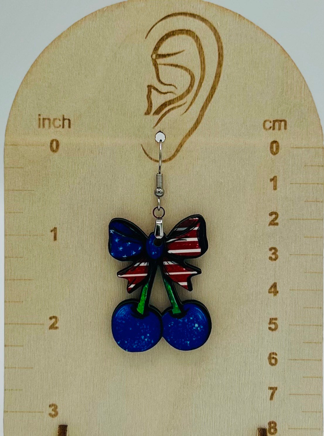 Cherries with Bow Shaped Sublimated Earrings 1.5 inch