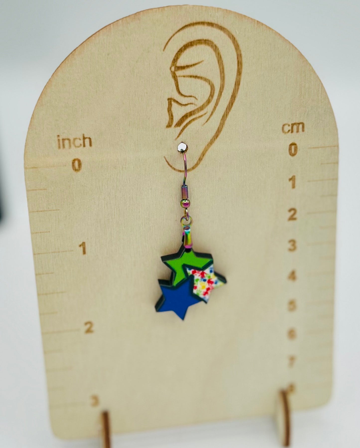Triple Star Shaped Sublimated Earrings 1 in.
