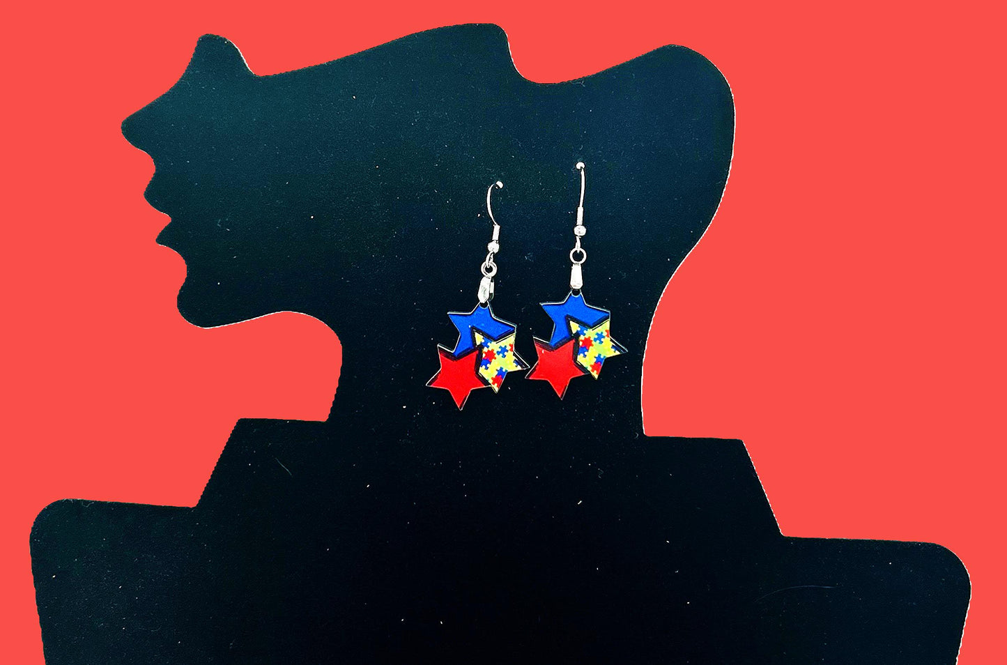 Triple Star Shaped Sublimated Earrings 1 in.