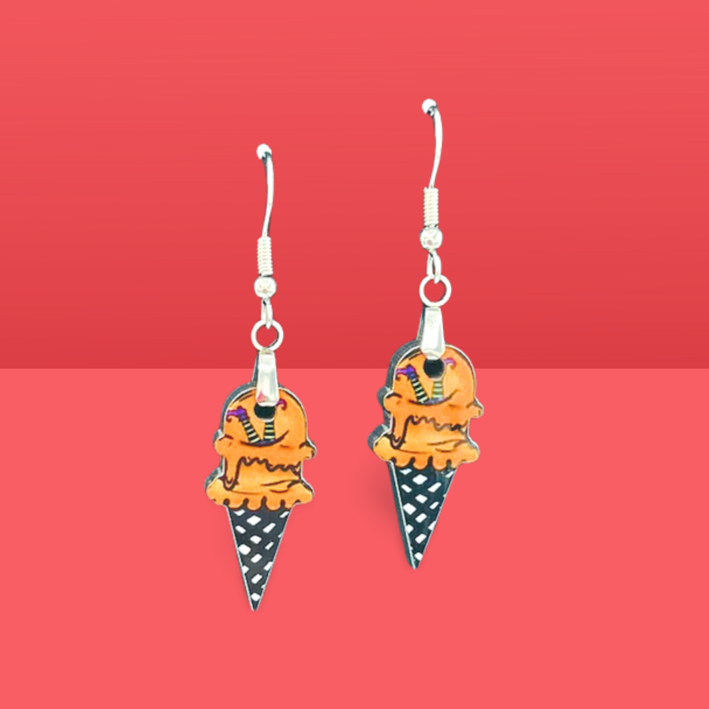 Ice Cream Cone Shaped Sublimated Earrings 1 inch