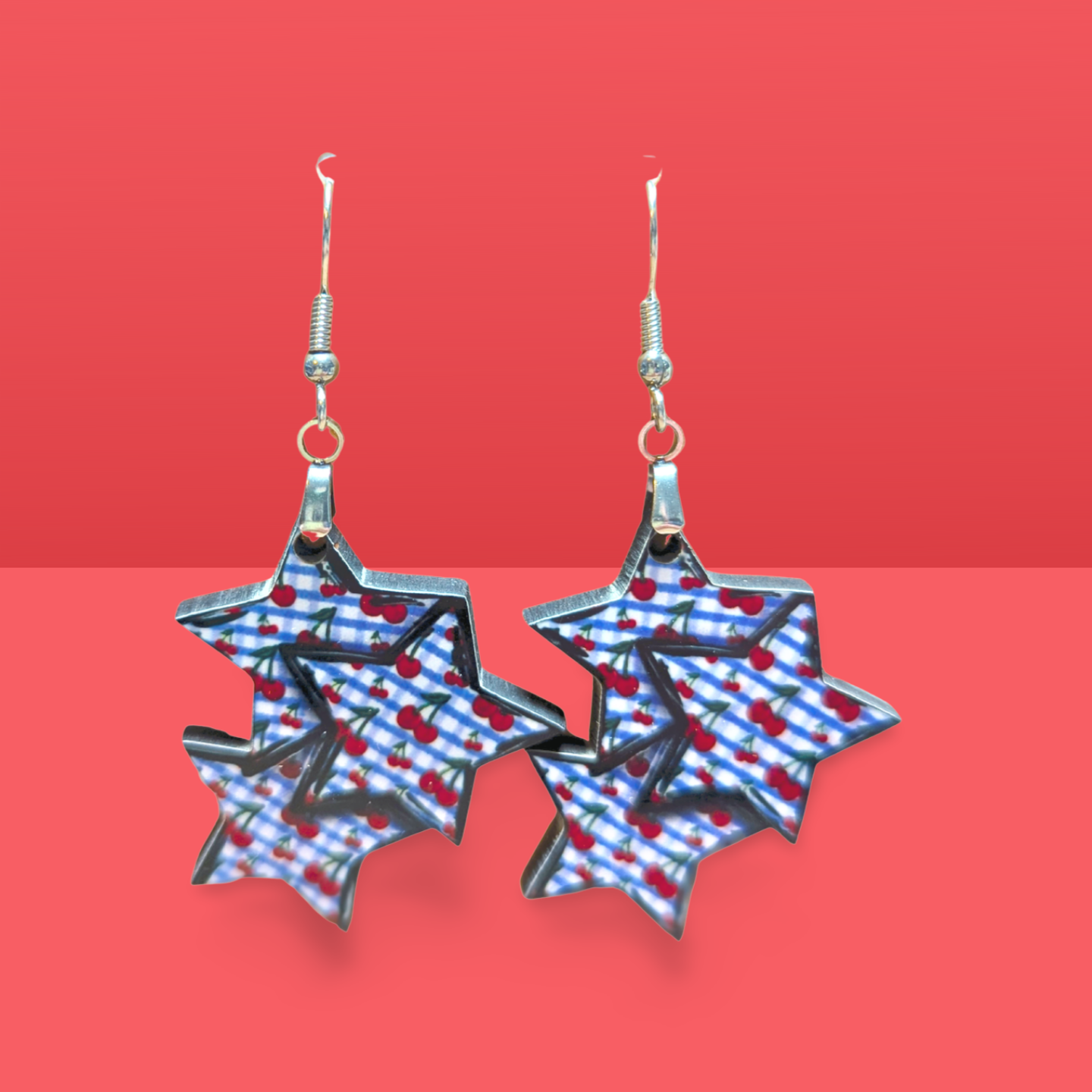 Triple Star Shaped Sublimated Earrings 1.5 in.