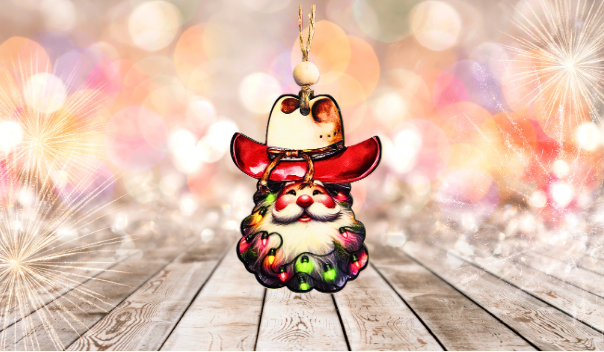 Cowboy Santa Shaped Sublimated Ornament