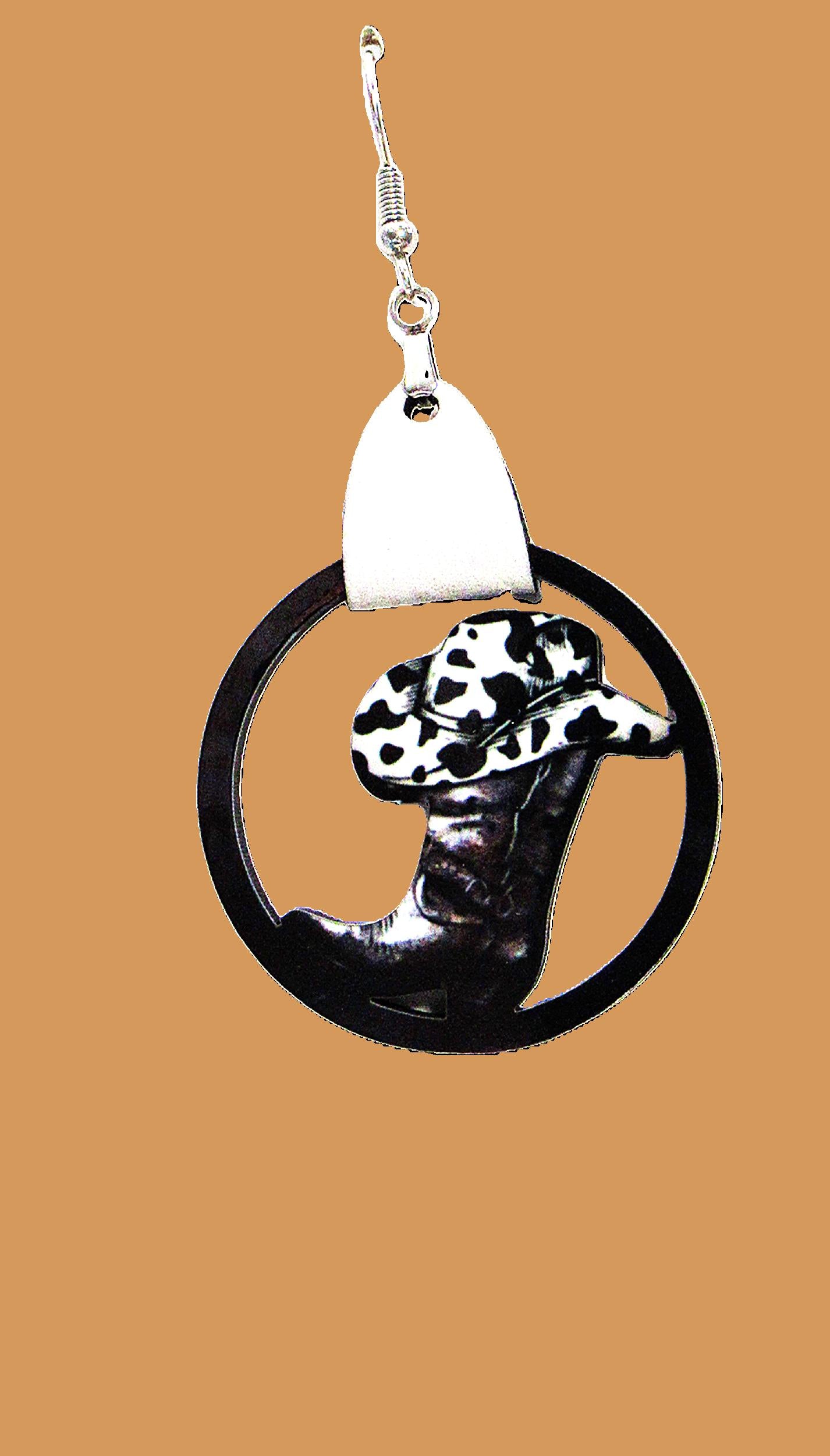 Round Cowboy Boot and Hat Shaped Sublimated Earring