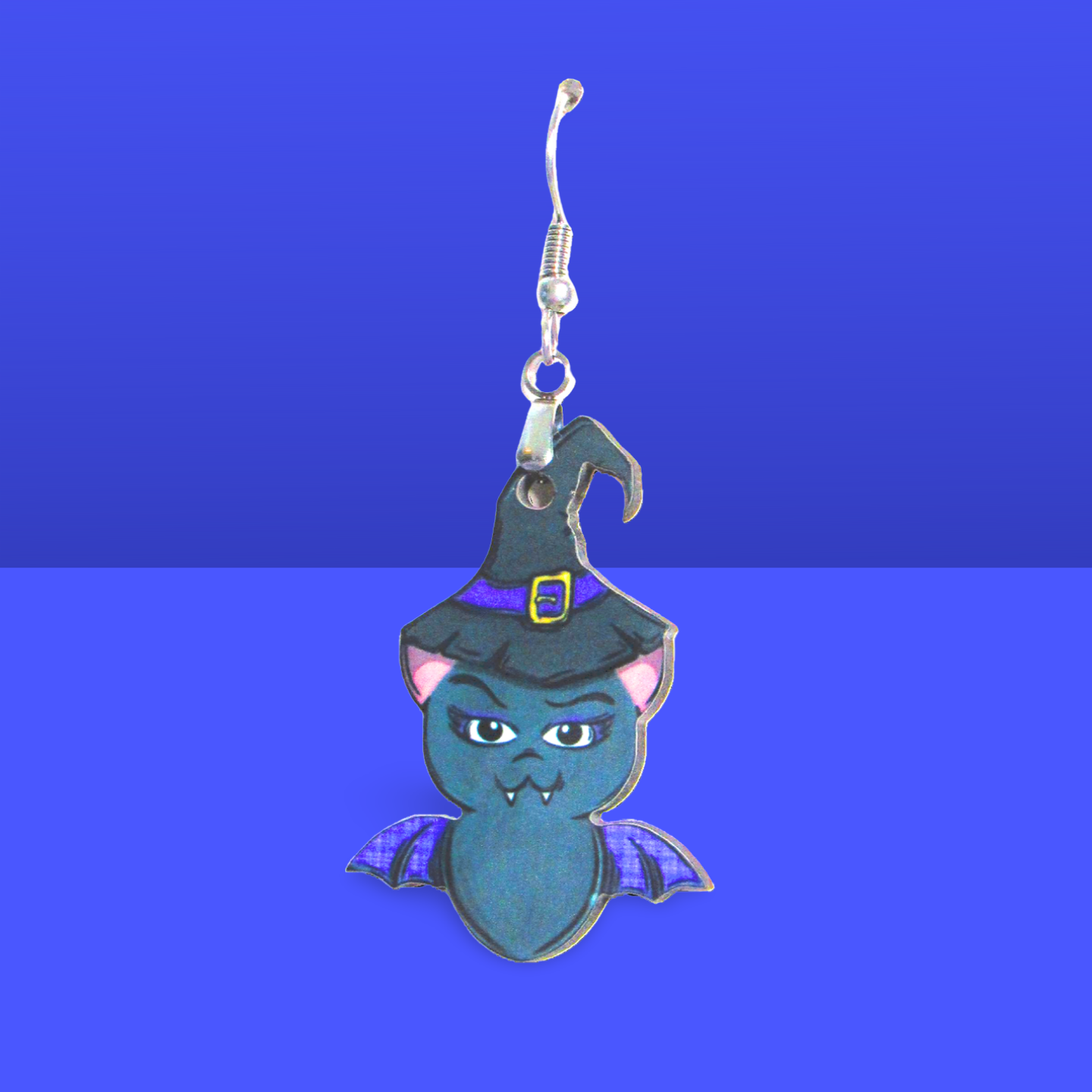 Bat with Witch Hat Shaped Sublimated Earrings 1.5 inch