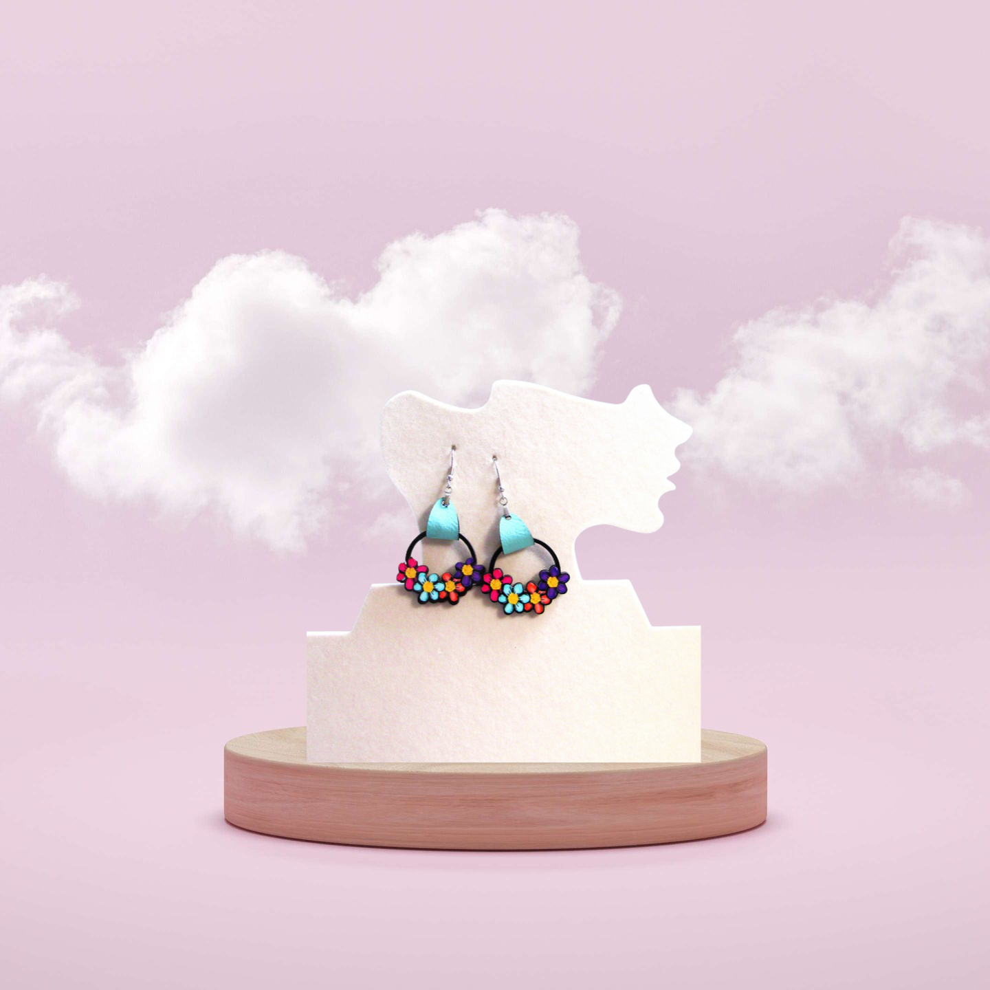 Round Flower Cluster Shaped Sublimated Earrings