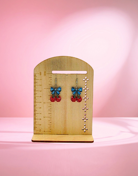 Glitter Acrylic Cherries with Bow Shaped Sublimated Earrings 1 inch