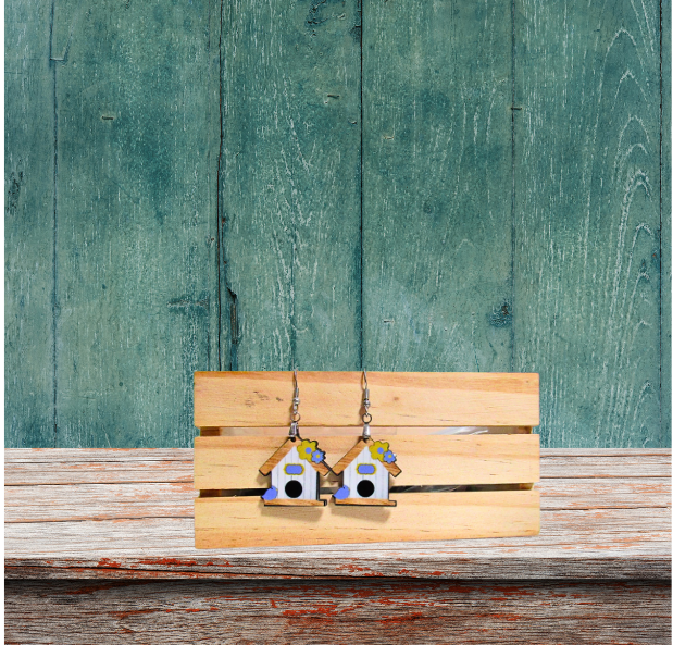 MDF-Birdhouse Shaped Earrings 1 inch