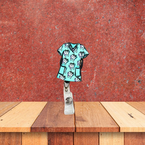 Scrub Top Shaped Sublimated Badge Reel Holder