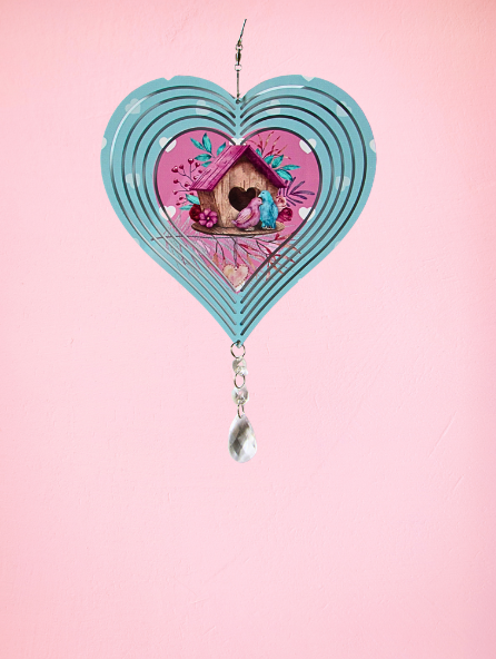 8 inch Sublimated Wind Spinner Heart Shaped Birds