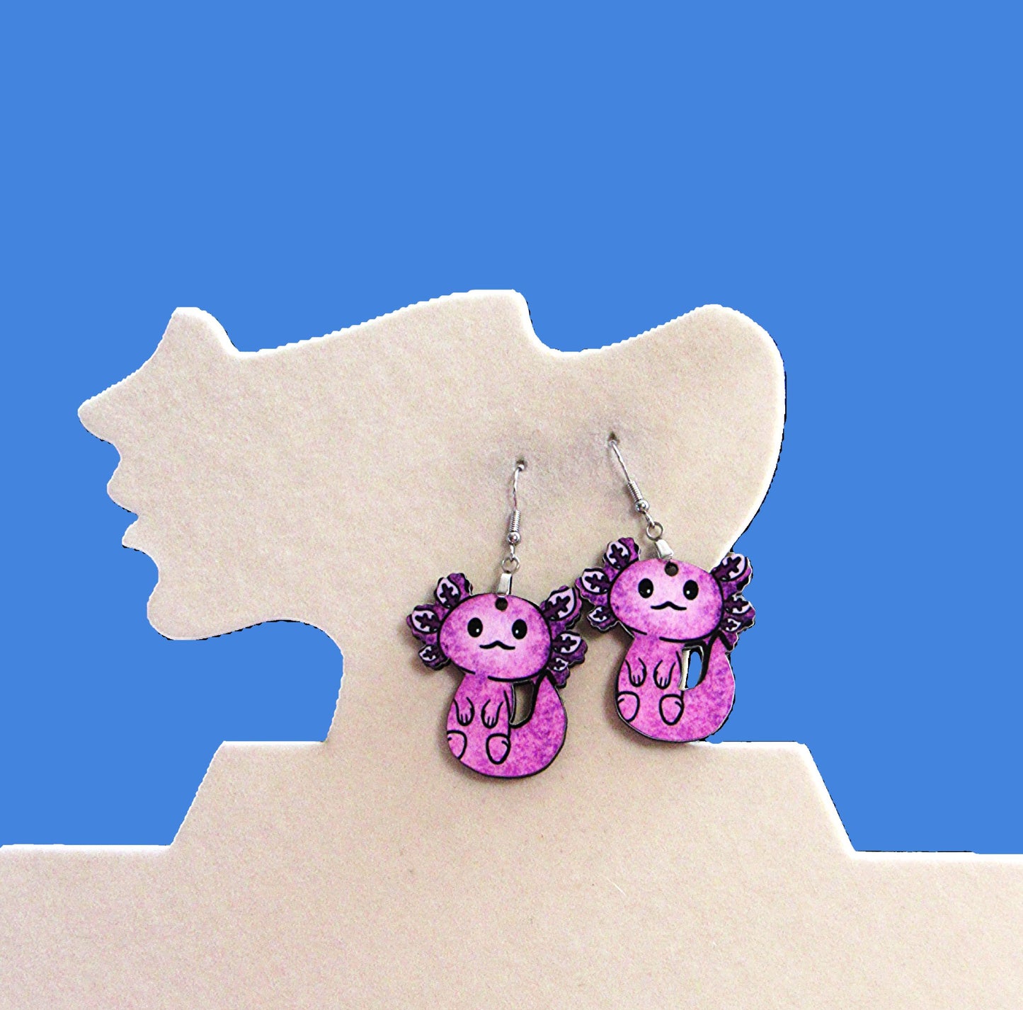 MDF-Axolotl Shaped Sublimated Earrings 1.5 inch