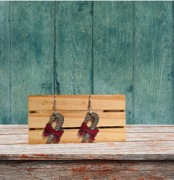 Candy Cane Shaped Sublimated Earrings