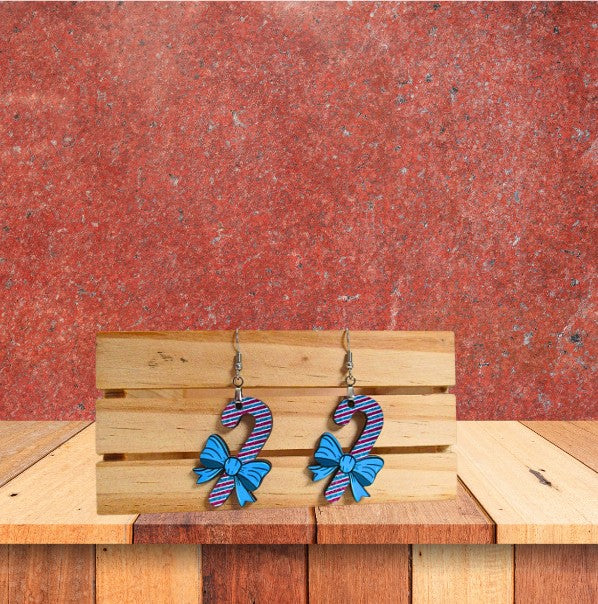 Candy Cane Shaped Sublimated Earrings 1.5 inch