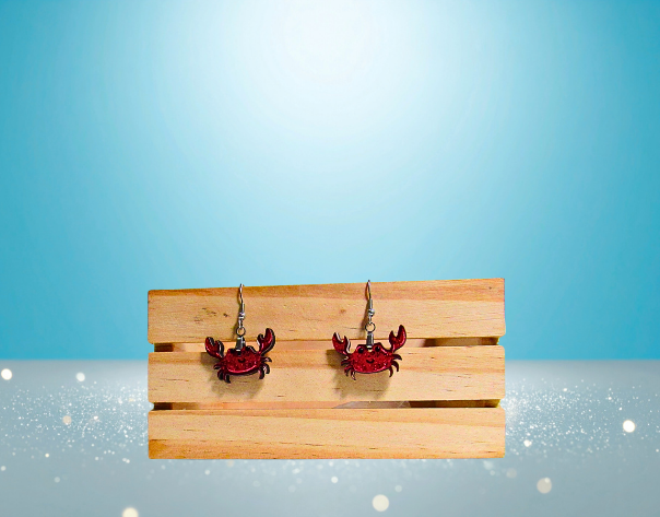 MDF- Glitter Look Crab Shaped Sublimated Earrings 1 inch