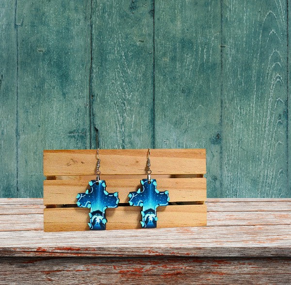 Cross with Lights Shaped Sublimated Earrings