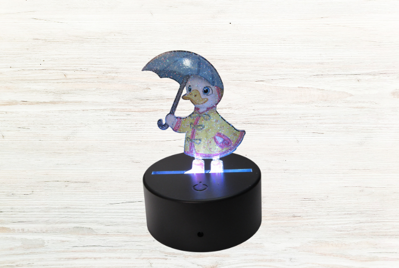 Glitter Acrylic Duck with Umbrella Shaped Sublimated Light