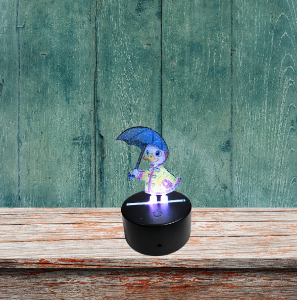 Glitter Acrylic Duck with Umbrella Shaped Sublimated Light