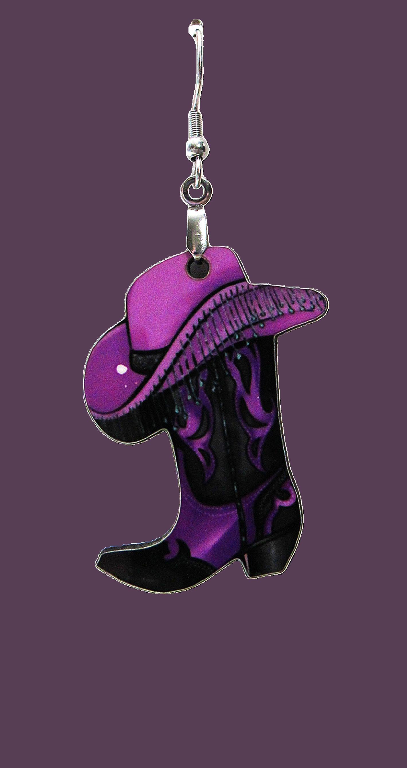 Cowboy Boot with Hat Shaped Sublimated Earrings 1.5 inch