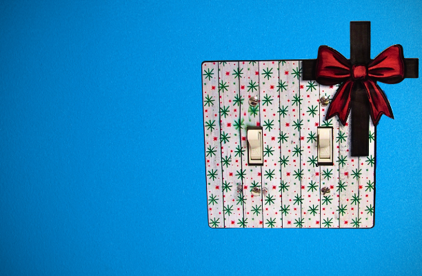 Cross with Bow Shaped Sublimated Double Light Switch Cover