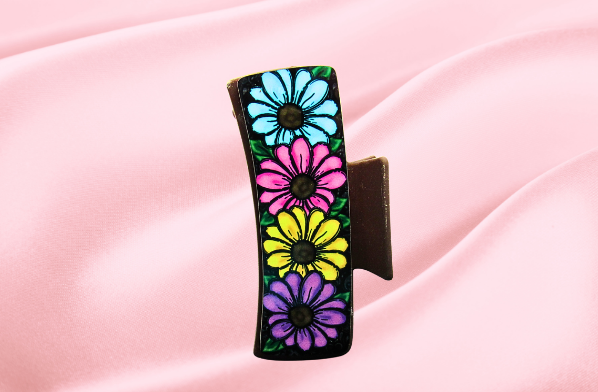 MDF-Large Sublimated Hair Claw Clip Colored Daisies