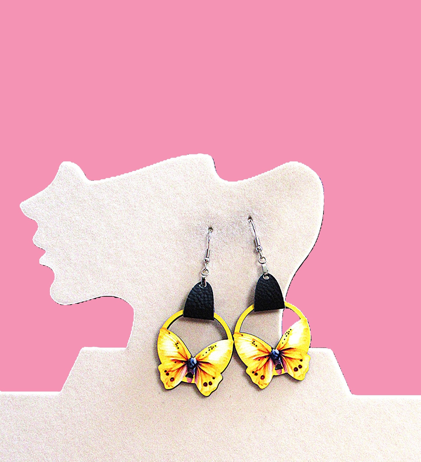 MDF-Round Butterfly Shaped Sublimated Earrings 1.5 inch