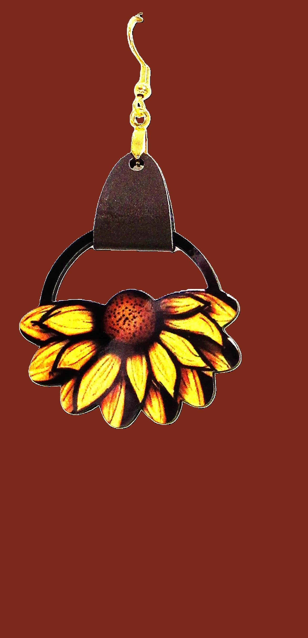 Round Sunflower Shaped Sublimated Earrings