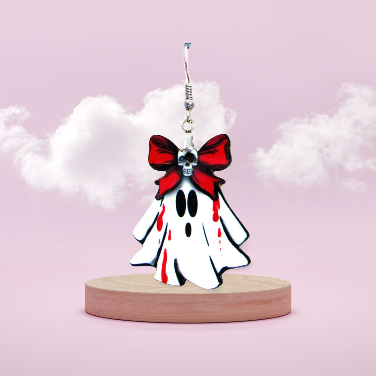 Ghost with Bow Shaped Sublimated Earrings 1.5 inch