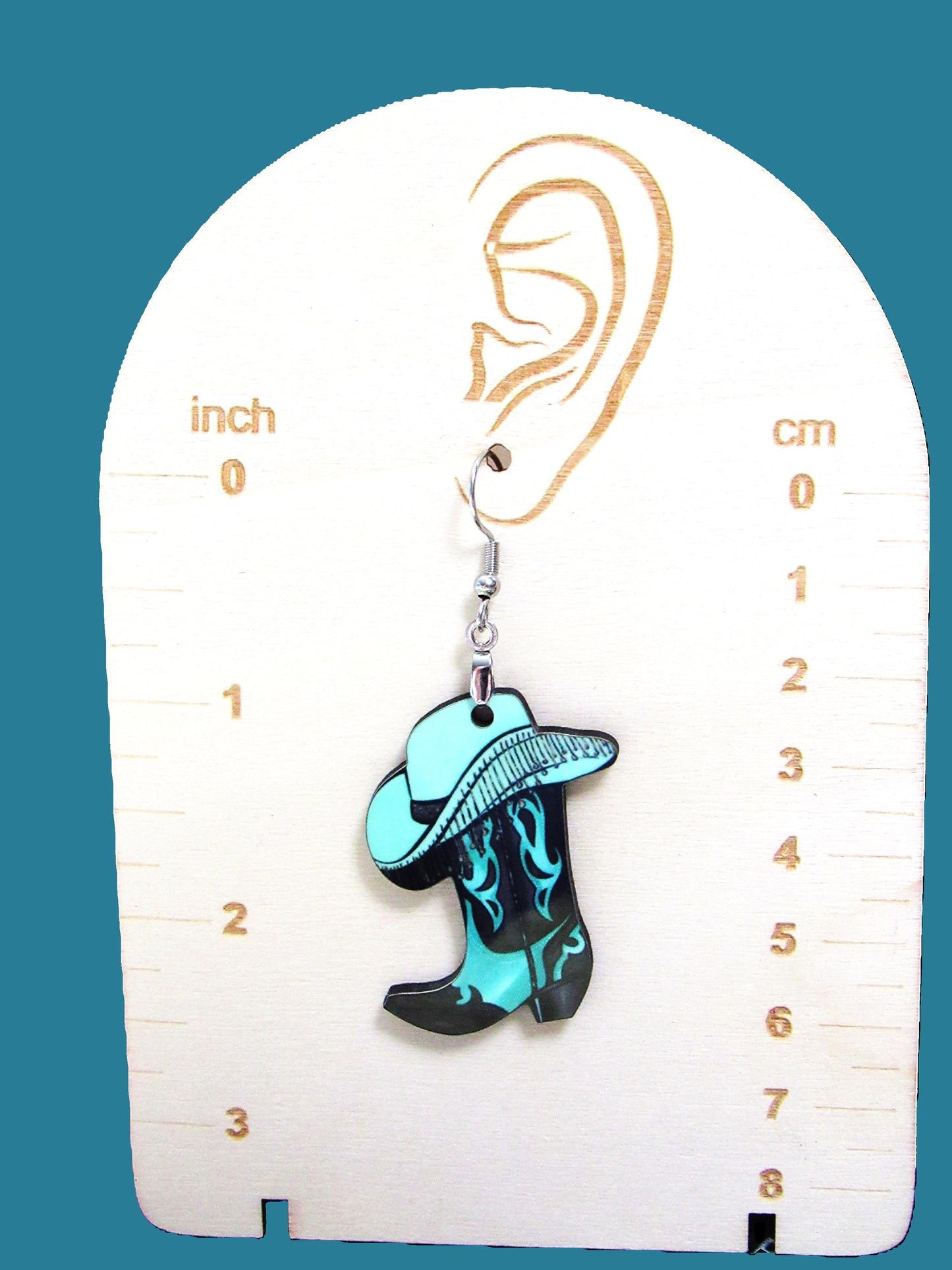 Cowboy Boot with Hat Shaped Sublimated Earrings 1.5 inch