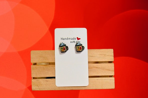 Latte Mug Shaped MDF Sublimated Stud Earrings