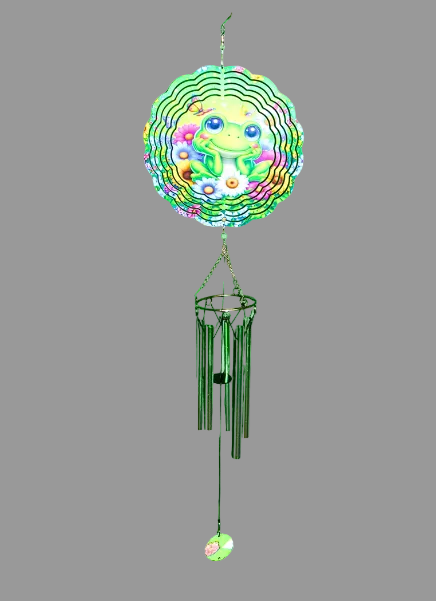 8 inch Sublimated Wind Spinner and Wind Chime Frog