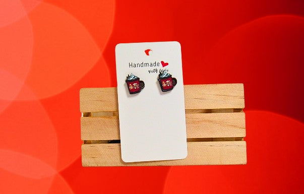 Latte Mug Shaped Sublimated Stud Earrings