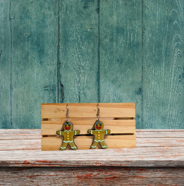 Gingerbread Man Shaped Sublimated Earrings 1.5 inch