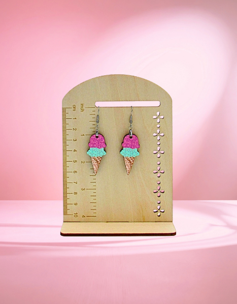 MDF-Ice Cream Shaped Sublimated Earrings 1.5 inch