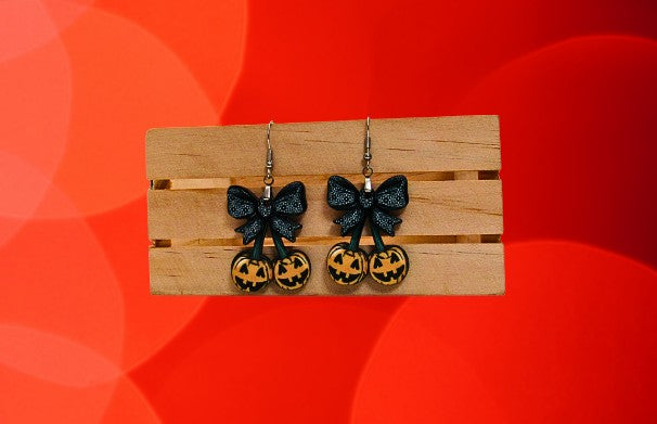 Bow with Cherries Shaped Sublimated Earrings 1.5 inch