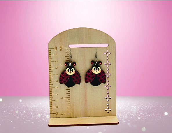 MDF-Ladybug with Face Shaped Sublimated Earrings 1.5 inch