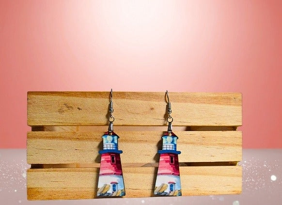 MDF-Lighthouse Shaped Sublimated Earrings 1.5 Inch.