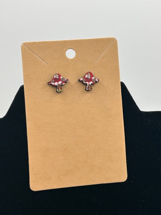 Distressed Mushroom Shaped Sublimated Stud Earrings