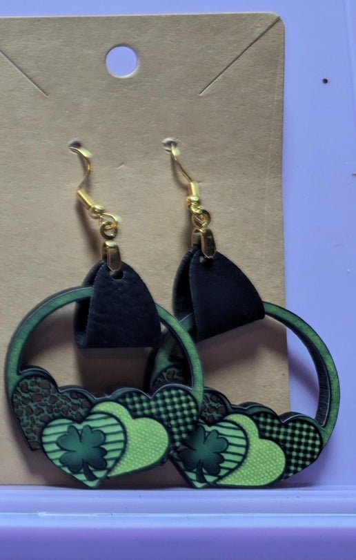 Round Heart Cluster Shaped Sublimated Earring