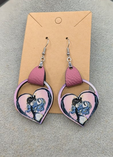 Round Heart Shaped Sublimated Earring