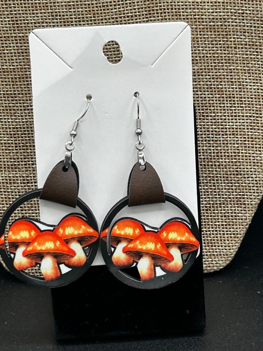 Mushroom Trio Shaped Sublimated Earring MDF